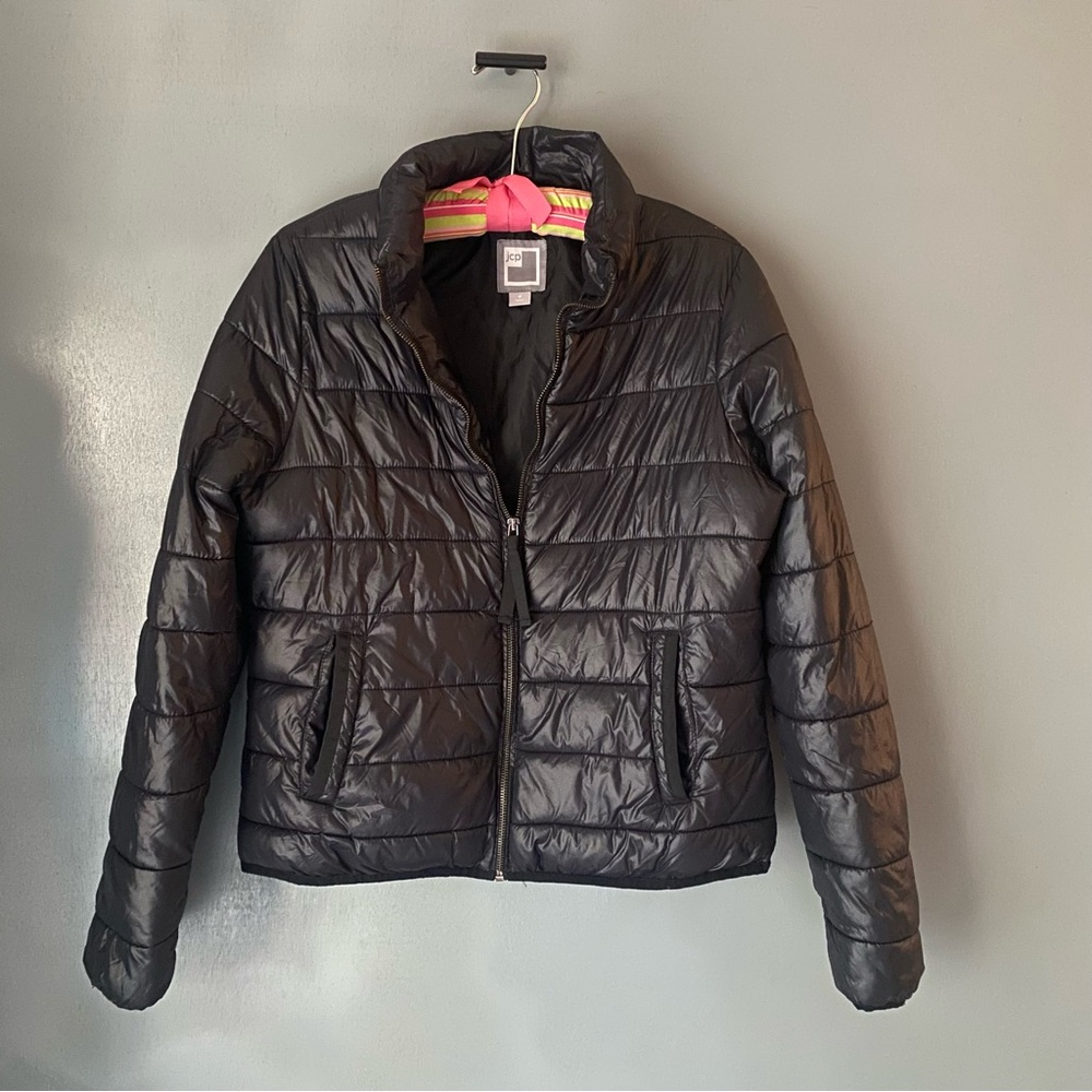 JC PENNEY Women’s Medium Black Puffer Zip Jacket Winter Classic Gorpcore